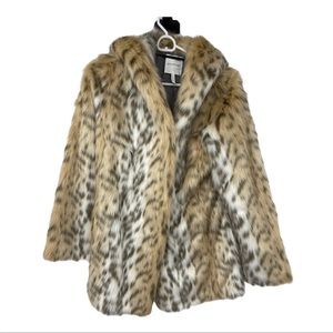 Avec les filles hooded snow leopard faux fur coat